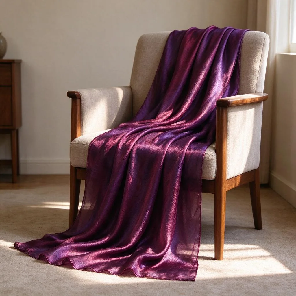 A long shawl draped over a plain armchair